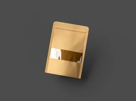3D render of a generic paper doypack with the window hole on a dark background Stock Illustration