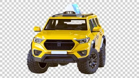 3D render of a generic yellow SUV taxi isolated on background 스톡 일러스트