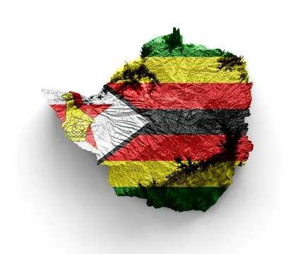 3d render of a geology model of Zimbabwe map with their flag on plain white Stock Illustration