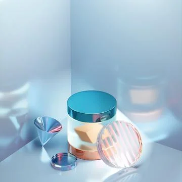 3d render geometric background. Abstract glowing cylinders. Stock Illustration