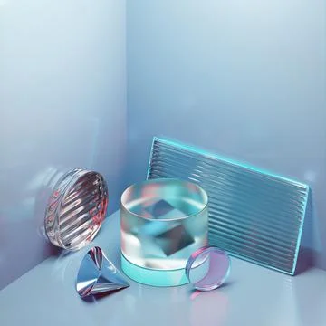 3d render geometric background. Abstract glowing cylinders. Stock Illustration