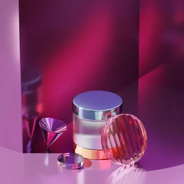 3d render geometric background. Abstract glowing cylinders. Stock Illustration