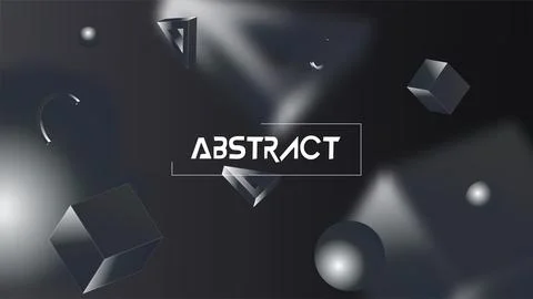 3D Render Geometric Elements on Abstract Black Background. Stock Illustration