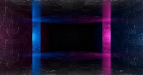 3d render. Geometric figure in neon light against a dark tunnel. Laser glow. Illustrazione stock