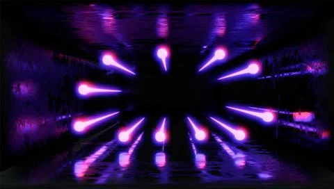 3d render. Geometric figure in neon light against a dark tunnel. Laser glow. Stock Illustration