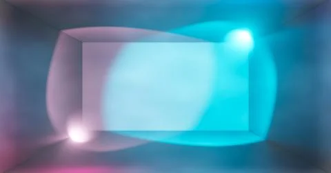 3d render. Geometric figure in neon light against a dark tunnel. Laser line g Stock Illustration