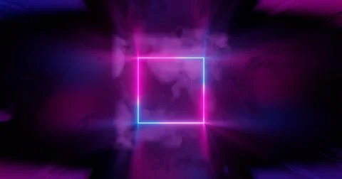 3d render. Geometric figure in neon light against a dark tunnel. Laser line g Stock Illustration