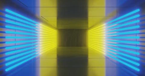 3d render. Geometric figure in neon light against a dark tunnel. Laser glow. Illustrazione stock