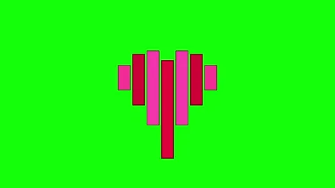 3D render of geometric heart bars on green screen background for romantic Stock Footage 336180091