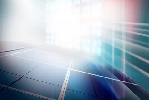 3D render of geometric high-tech cyberspace with LED lights on the back wall Ilustración de archivo