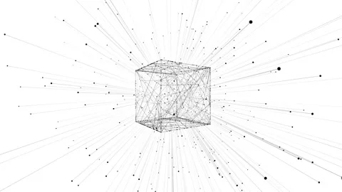 3D render of geometric loop animation of cube with beams Stock Footage 283027471