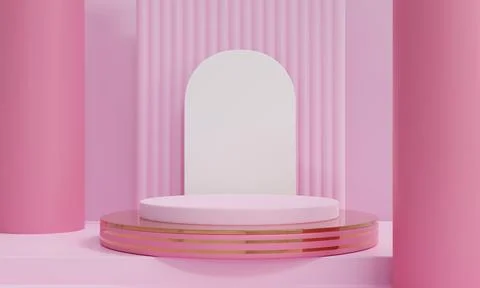 3D render Geometric shapes with Pastel colors background.  Pink background. Stock Illustration