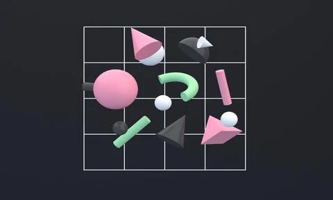 3d render of geometrical objects on a black background 스톡 일러스트