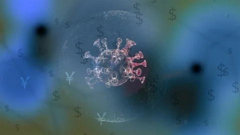 3d render of germ inside a transparent bubble over dark background with dollar Ilustração Stock
