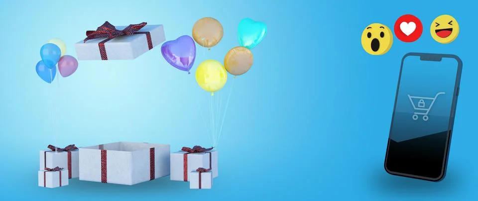 3D Render gift box and smart phone for online shopping Stock Illustration