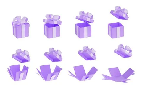 3d render gift boxes opening animation, present Stock Illustration