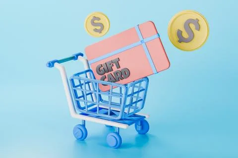 3D render of gift card in online shopping cart Stock Illustration