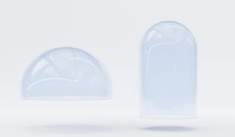 3d render, glass domes isolated on white background. Cylindrical and hemisphere Illustrazione stock