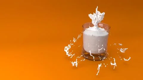 3D Render of glass of milk splash Illustrazione stock