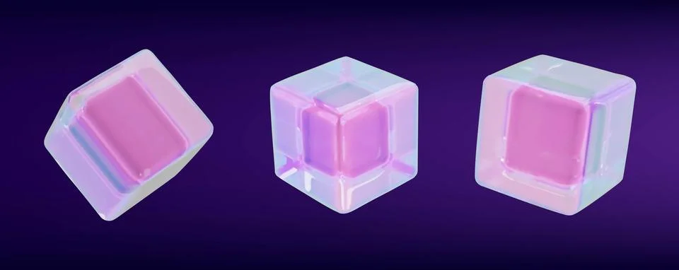 3d render glass neon cube set Stock Illustration