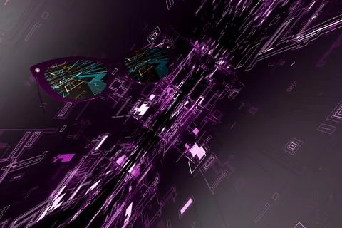 3d render of glasses with ai circuits showing in lenses Stock Illustration