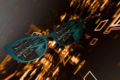 3d render of glasses with ai circuits showing in lenses イラスト素材