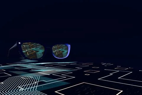 3d render of glasses with ai circuits showing in lenses Stock Illustration