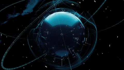 .3d render of globe. Digital background with planet surrounded with particles Stock Illustration
