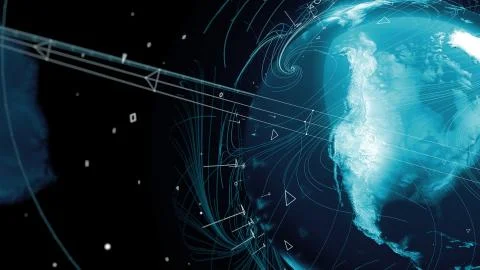 .3d render of globe. Digital background with planet surrounded with particles Stock Illustration