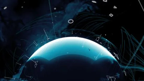 .3d render of globe. Digital background with planet surrounded with particles Stock Illustration