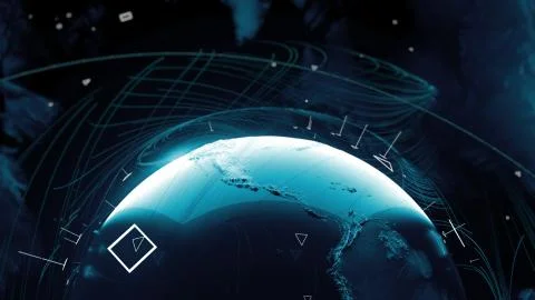 .3d render of globe. Digital background with planet surrounded with particles Stock Illustration