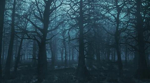 3d render gloomy night forest side view Stock Illustration