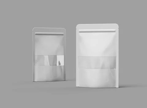 3D render of a glossy doypack with the window hole on a light background Stock Illustration