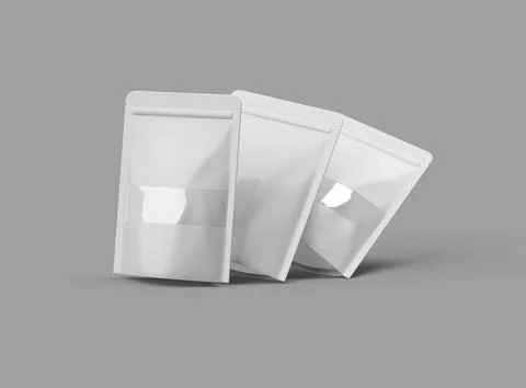 3D render of a glossy doypack with the window hole on a light background Stock Illustration
