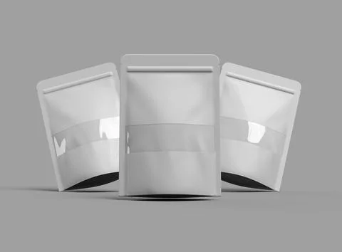 3D render of a glossy doypack with the window hole on a light background Stock Illustration