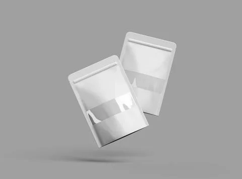 3D render of a glossy doypack with the window hole on a light background Illustrazione stock