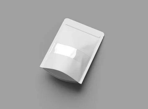 3D render of a glossy doypack with the window hole on a light background Illustrazione stock