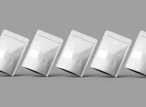 3D render of a glossy doypack with the window hole on a light background Stock Illustration
