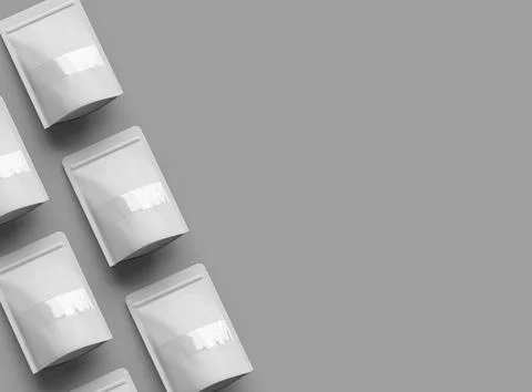 3D render of a glossy doypack with the window hole on a light background Stock Illustration