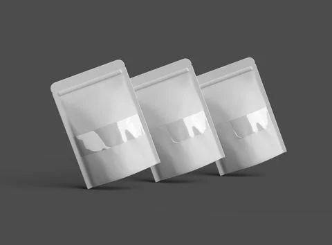 3D render of a glossy generic, doypack with the window hole on a dark background Stock-Illustration
