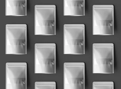3D render of a glossy generic, doypack with the window hole on a dark background Stock Illustration