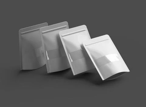 3D render of a glossy generic, doypack with the window hole on a dark background Stock Illustration