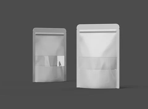 3D render of a glossy generic, doypack with the window hole on a dark background Stock Illustration