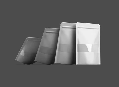 3D render of a glossy generic, doypack with the window hole on a dark background Illustrazione stock