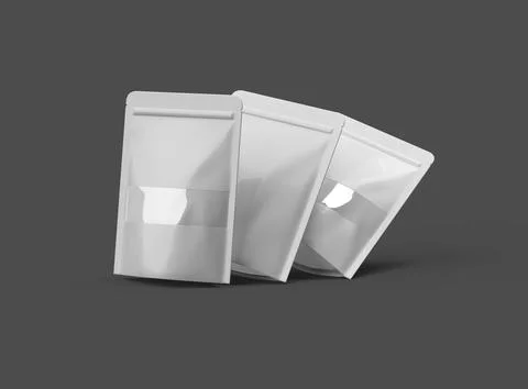 3D render of a glossy generic, doypack with the window hole on a dark background Stock Illustration