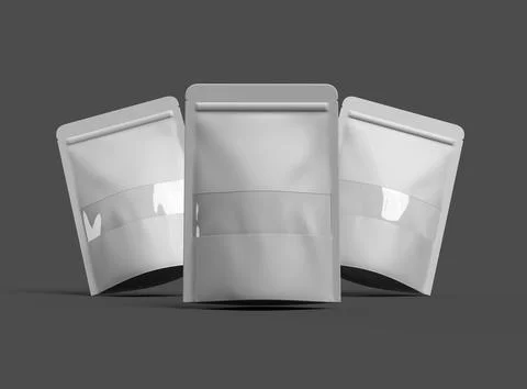 3D render of a glossy generic, doypack with the window hole on a dark background Stock Illustration
