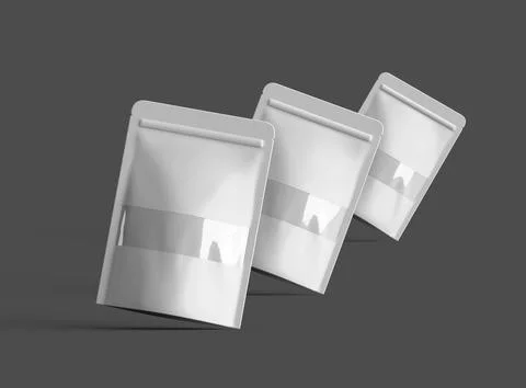 3D render of a glossy generic, doypack with the window hole on a dark background Stock Illustration