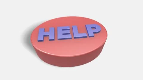 3D render glossy help button on white background Illustrazione stock