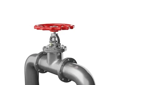 3D render glossy metal pipe with valve on a white background. Stock Illustration