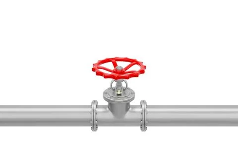 3D render glossy metal pipe with valve on a white background. 스톡 일러스트